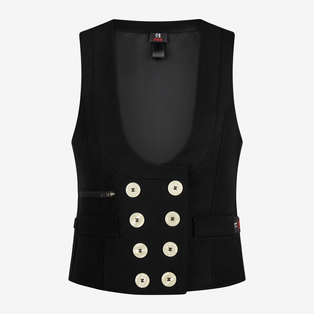 [70115-20-34] FHB KARLA Zunftweste Zwirn-Doppel-Pilot (schwarz, Gr. 34)